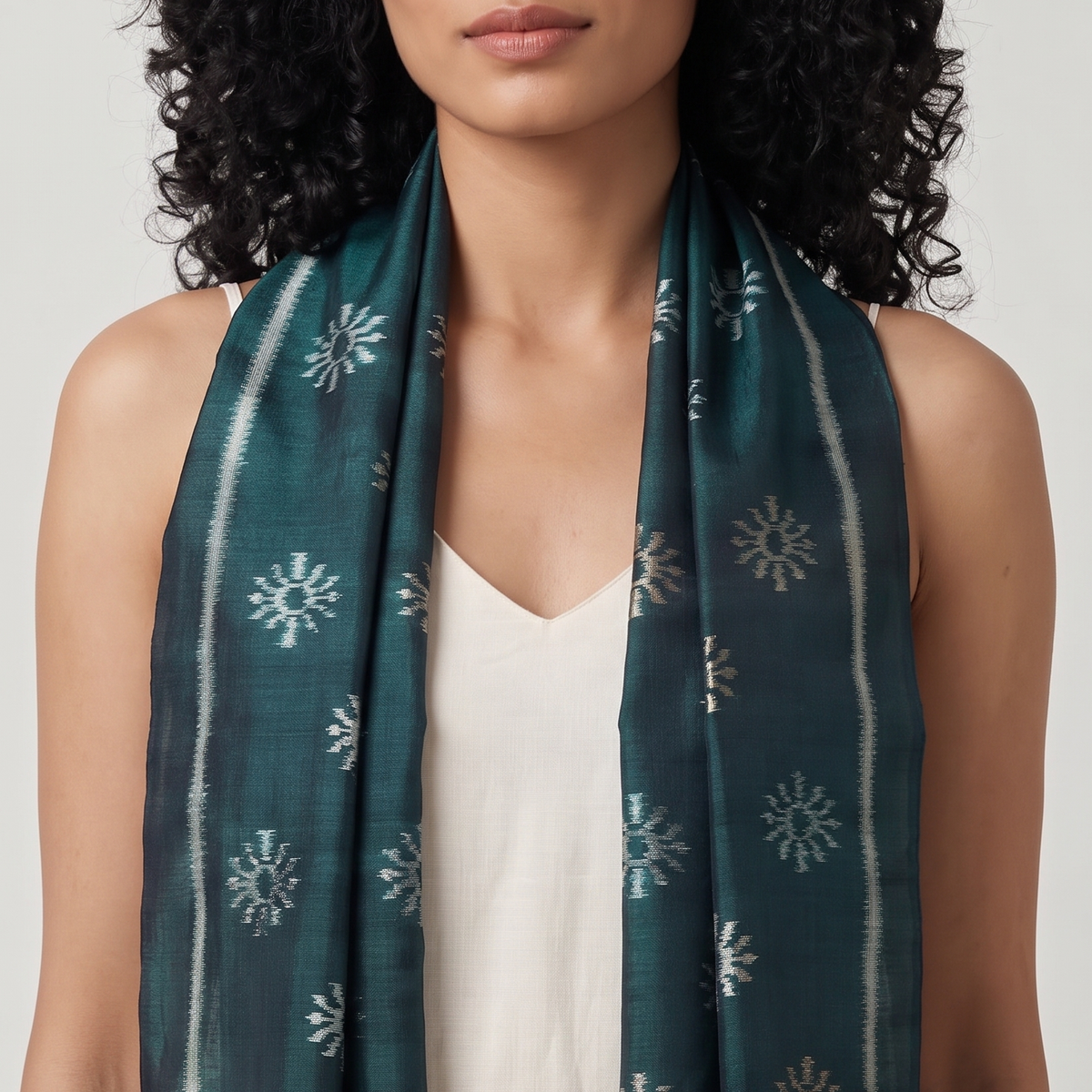 Ikat Silk Stole - Dark Green