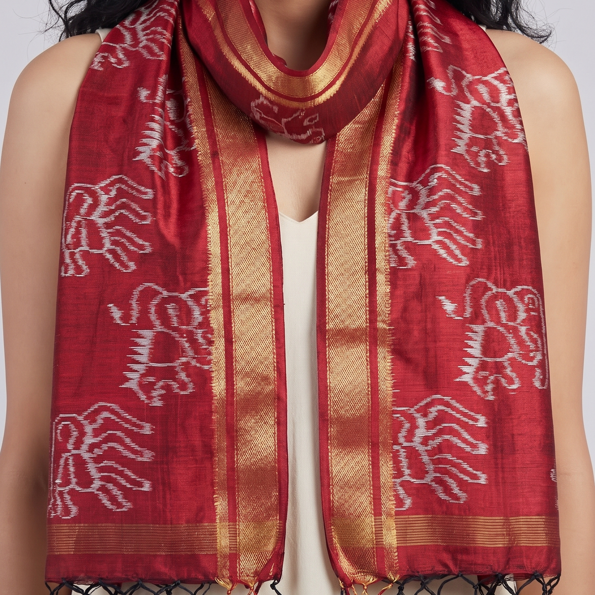 Ikat Silk Stole - Red Gold