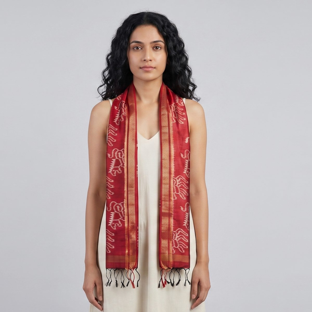 Ikat Silk Stole - Red Gold