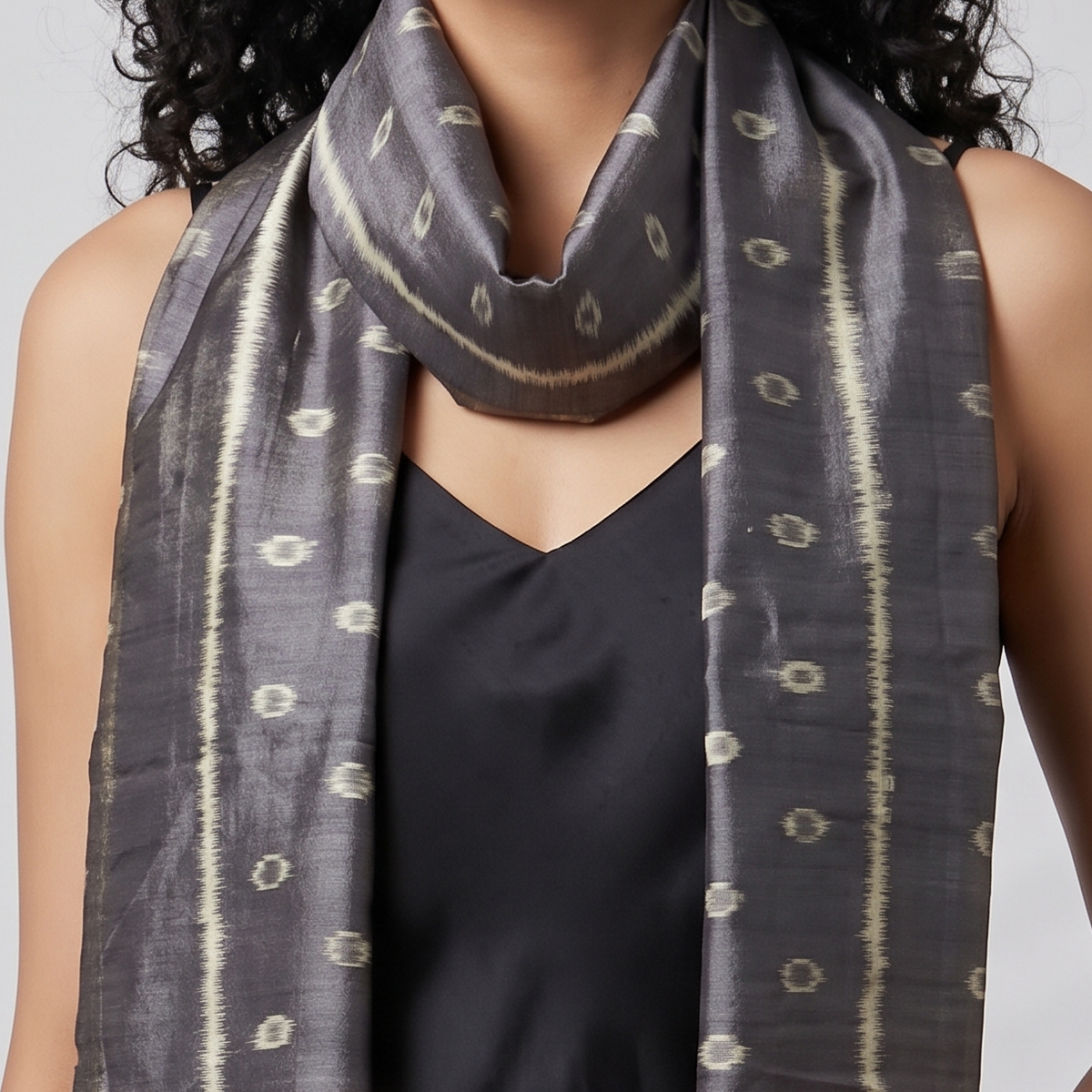Ikat Silk Stole - Grey