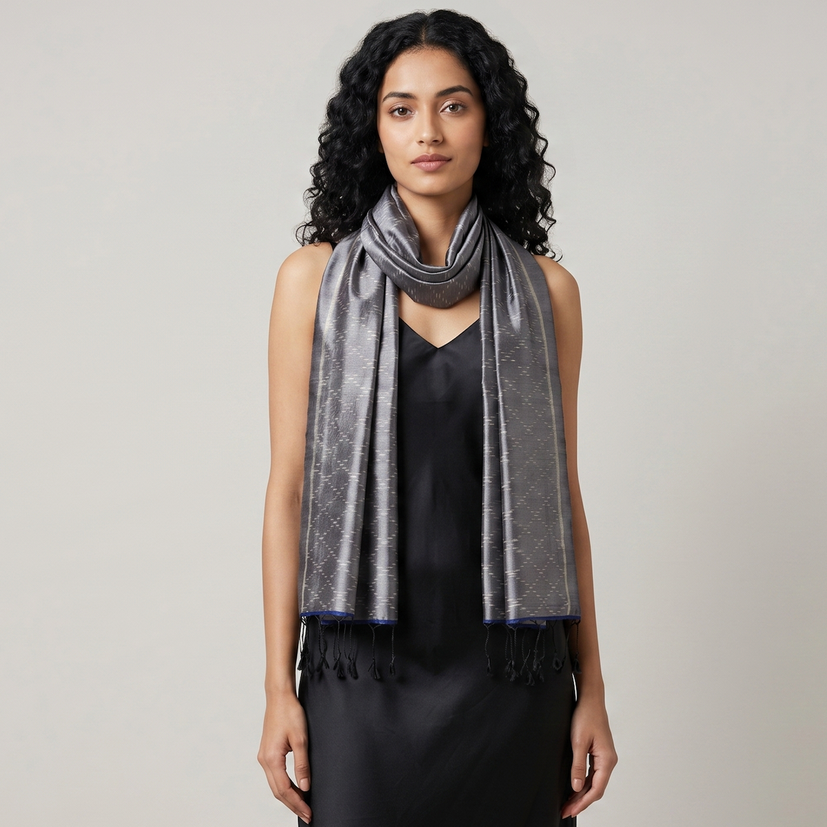 Ikat Silk Stole - Dark Grey