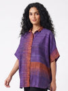 Handwoven Ikat Ahimsa Silk Shirt (Bijli) - Purple