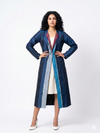 Handwoven Ikat Silk Reversible Long Jacket Indigo