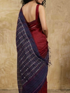 Noor Handwoven Ikat Silk Saree - Red Indigo