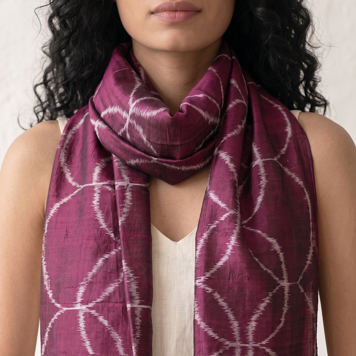 Ikat Silk Stole - Magenta