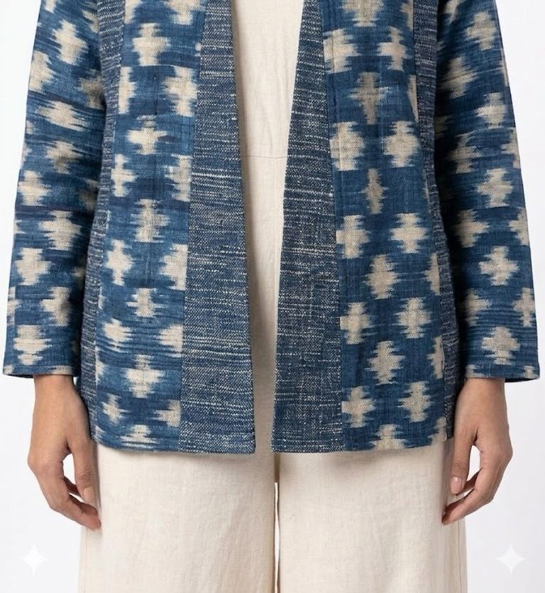 Handwoven Ikat  Ahimsa Tussar Silk Jacket- Indigo
