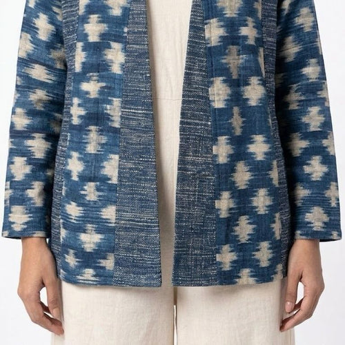 Handwoven Ikat  Ahimsa Tussar Silk Jacket- Indigo