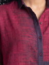 Handwoven Ikat Ahimsa Silk Shirt (Bijli) - Crimson
