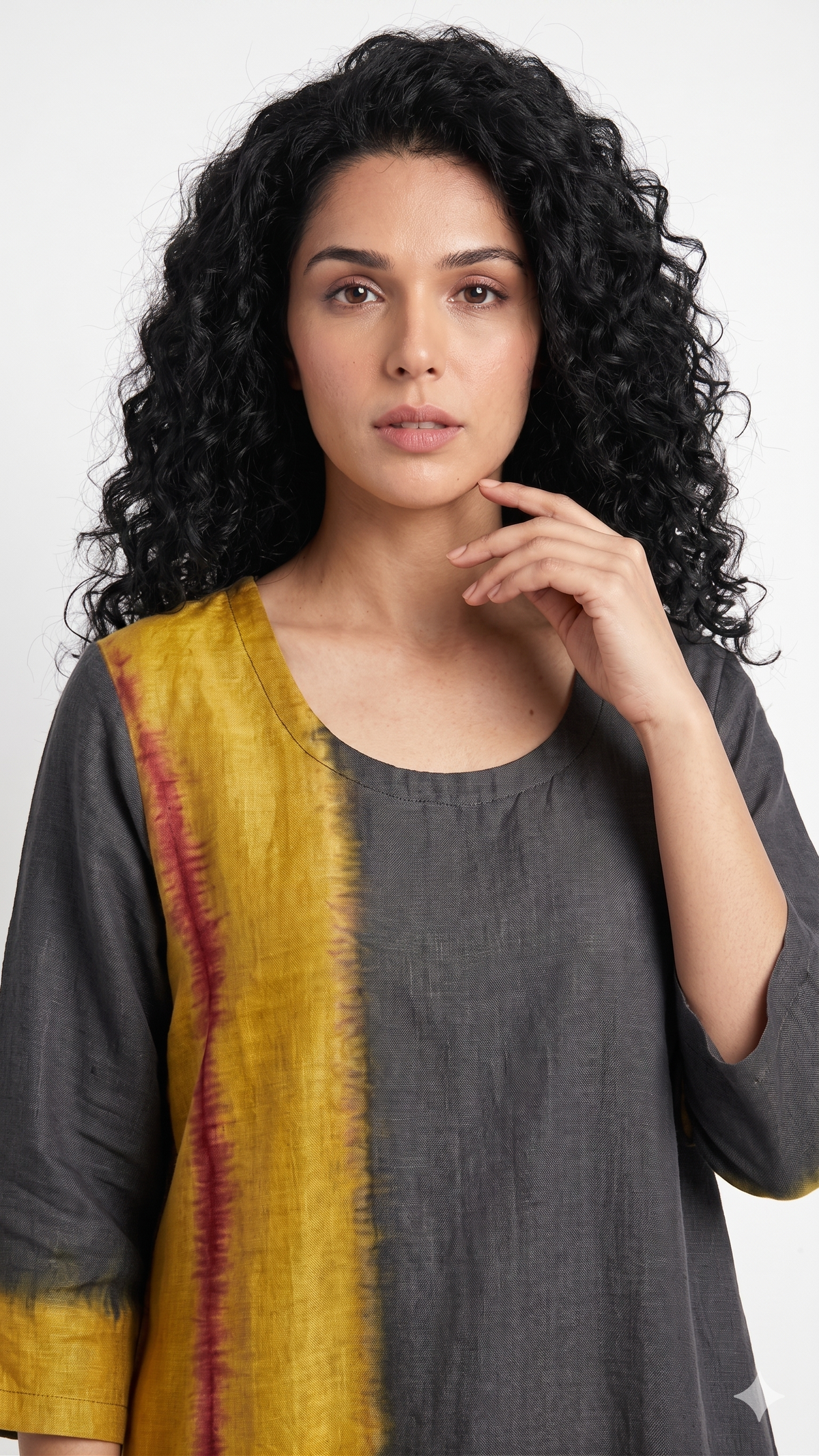 Handwoven Ikat Silk Kurta Dress Gold