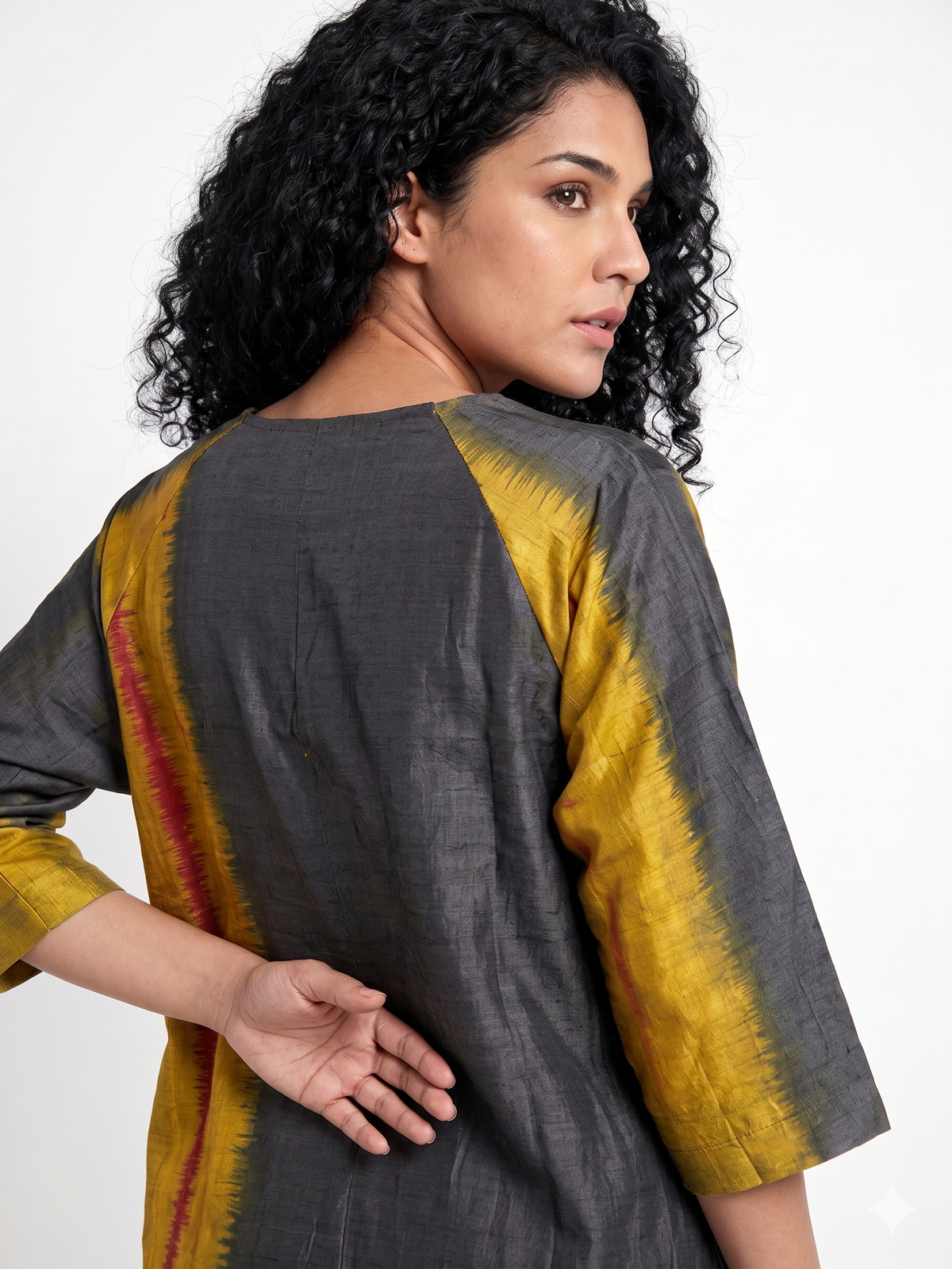 Handwoven Ikat Silk Kurta Dress Gold
