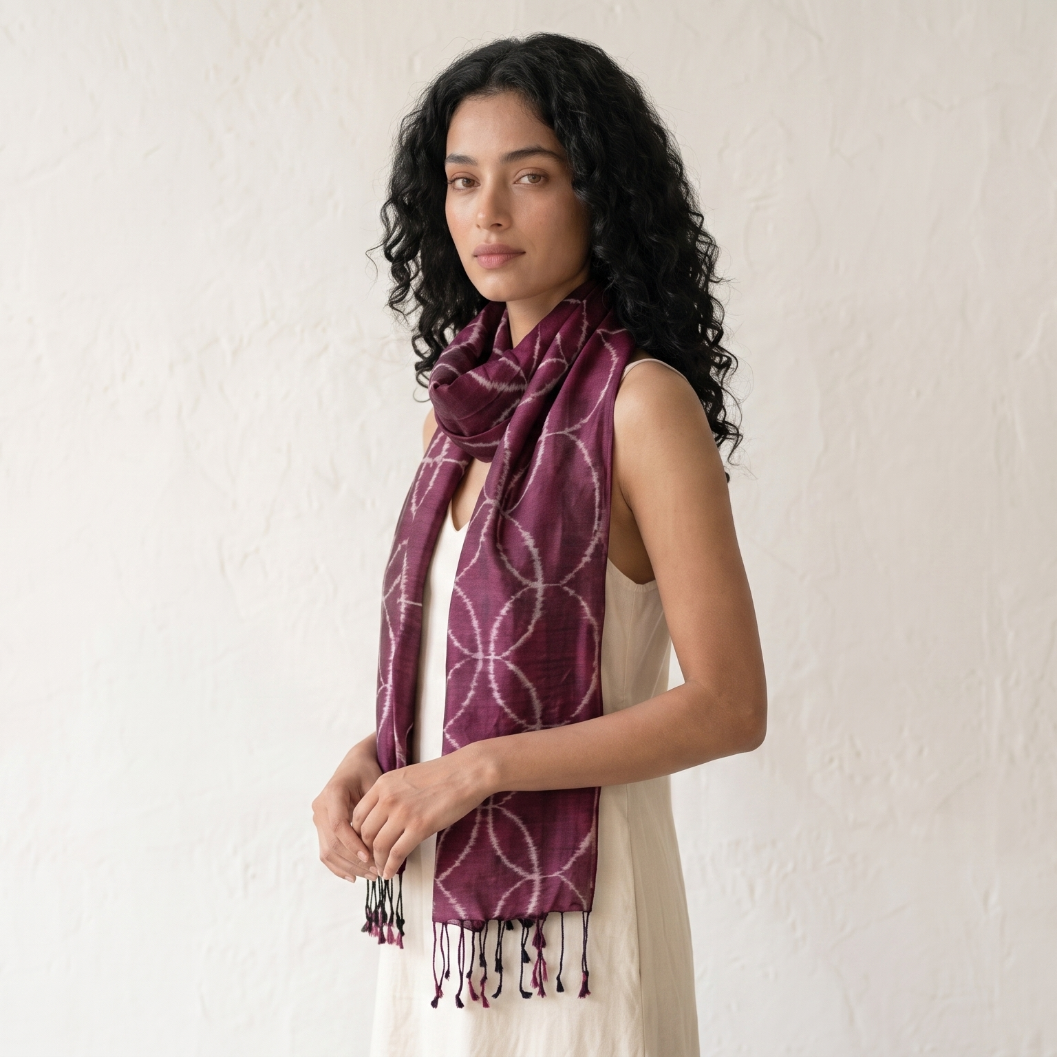 Ikat Silk Stole - Magenta