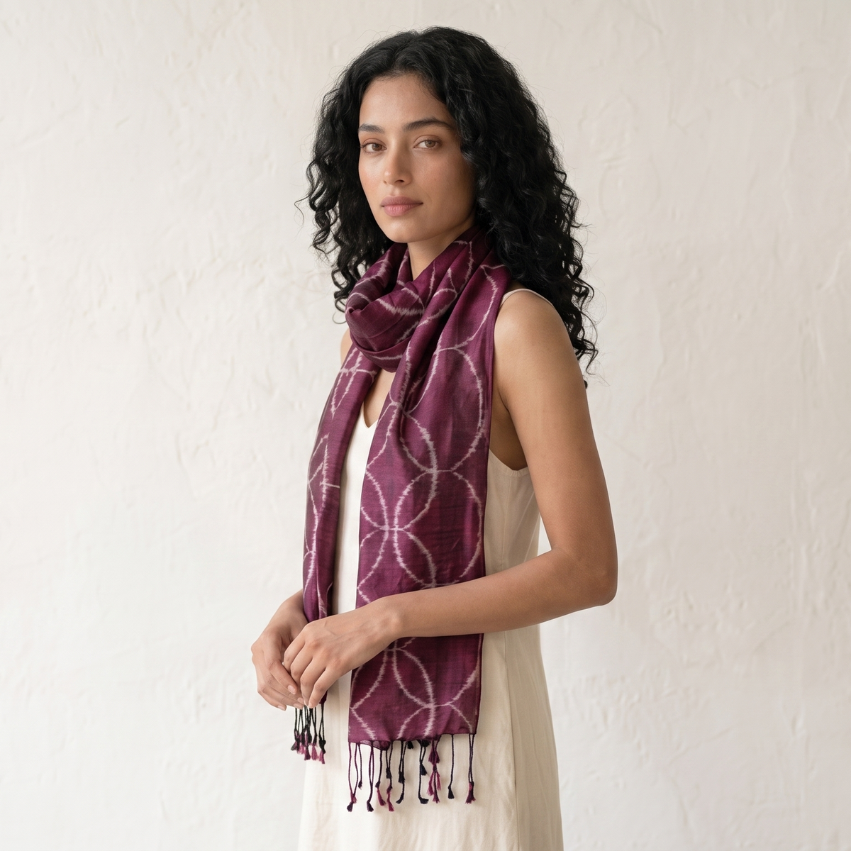 Ikat Silk Stole - Magenta