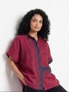 Handwoven Ikat Ahimsa Silk Shirt (Bijli) - Crimson