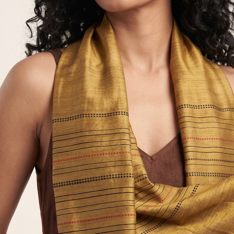 Tussar Silk Beej Stole - Mustard Yellow