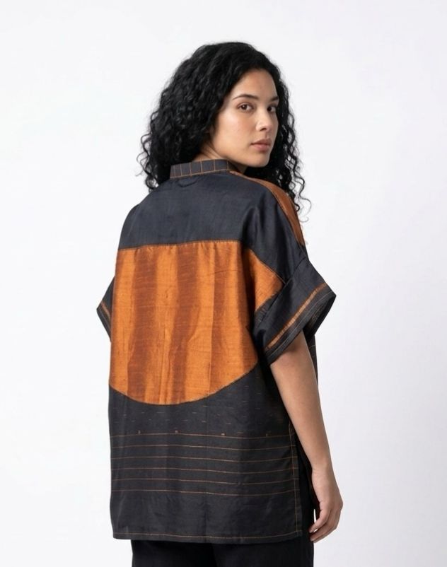 Handwoven Ikat Silk Shirt (black shunya)