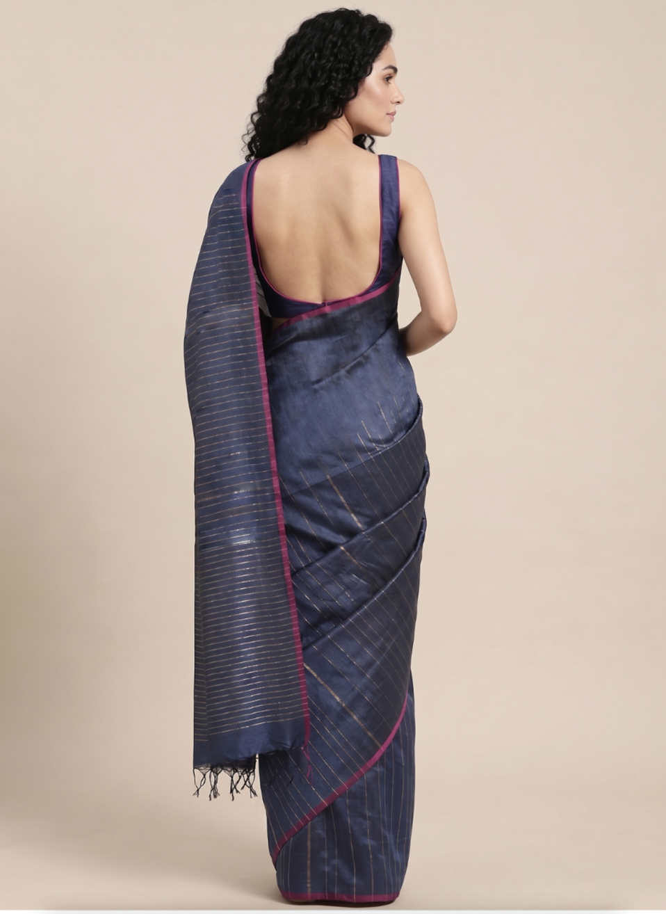 JHOOM Handwoven Tussar Silk Saree - Indigo