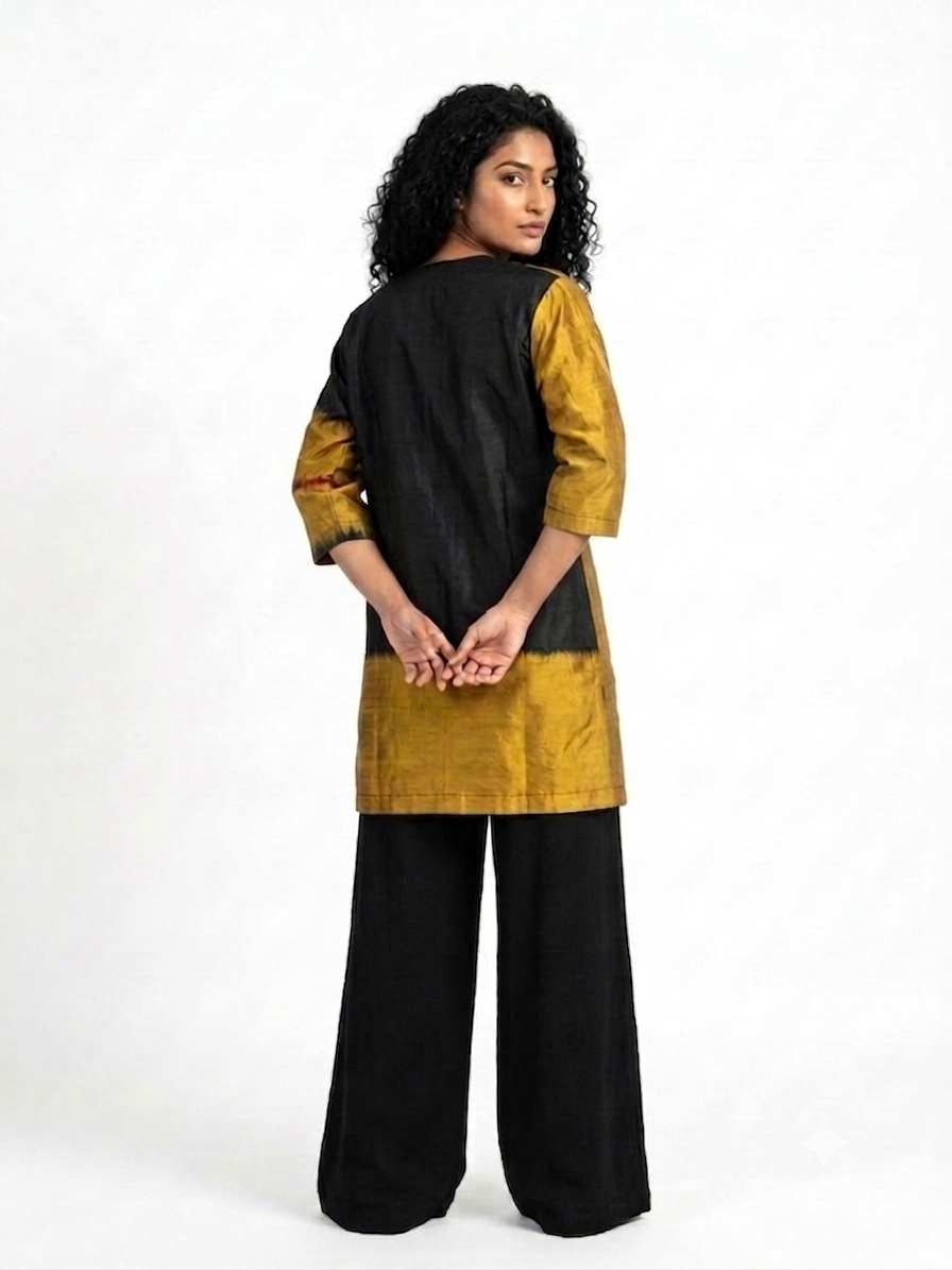 Handwoven ikat Silk Reversible Jacket Gold