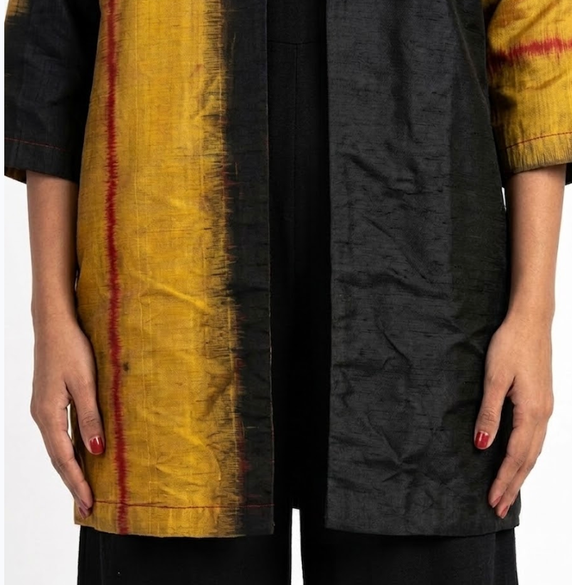 Handwoven ikat Silk Reversible Jacket Gold