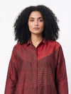 Handwoven Ikat Silk Shirt Dress Maroon