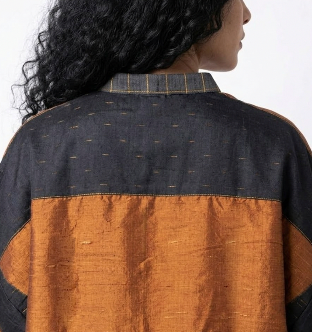 Handwoven Ikat Silk Shirt (black shunya)