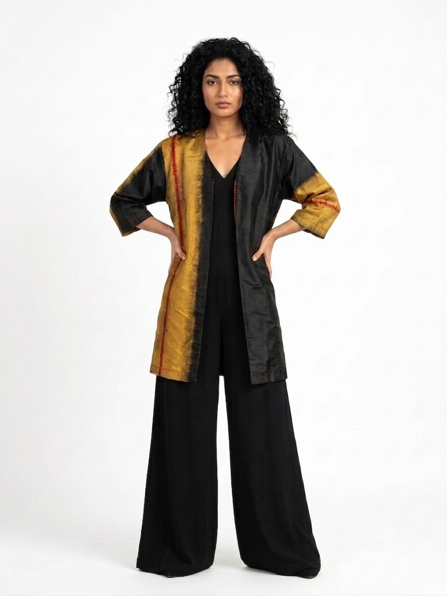 Handwoven ikat Silk Reversible Jacket Gold
