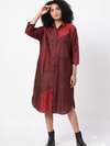 Handwoven Ikat Silk Shirt Dress Maroon