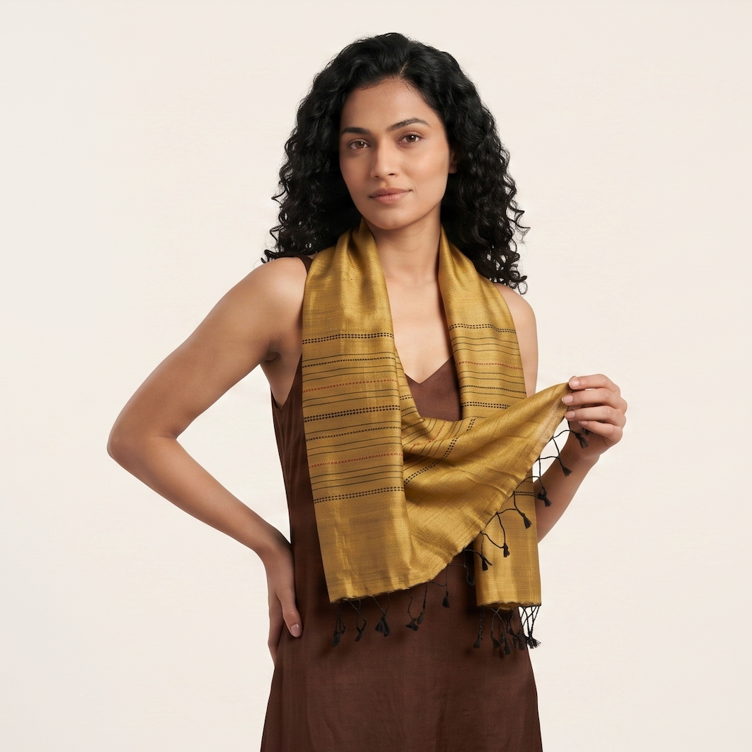 Tussar Silk Beej Stole - Mustard Yellow