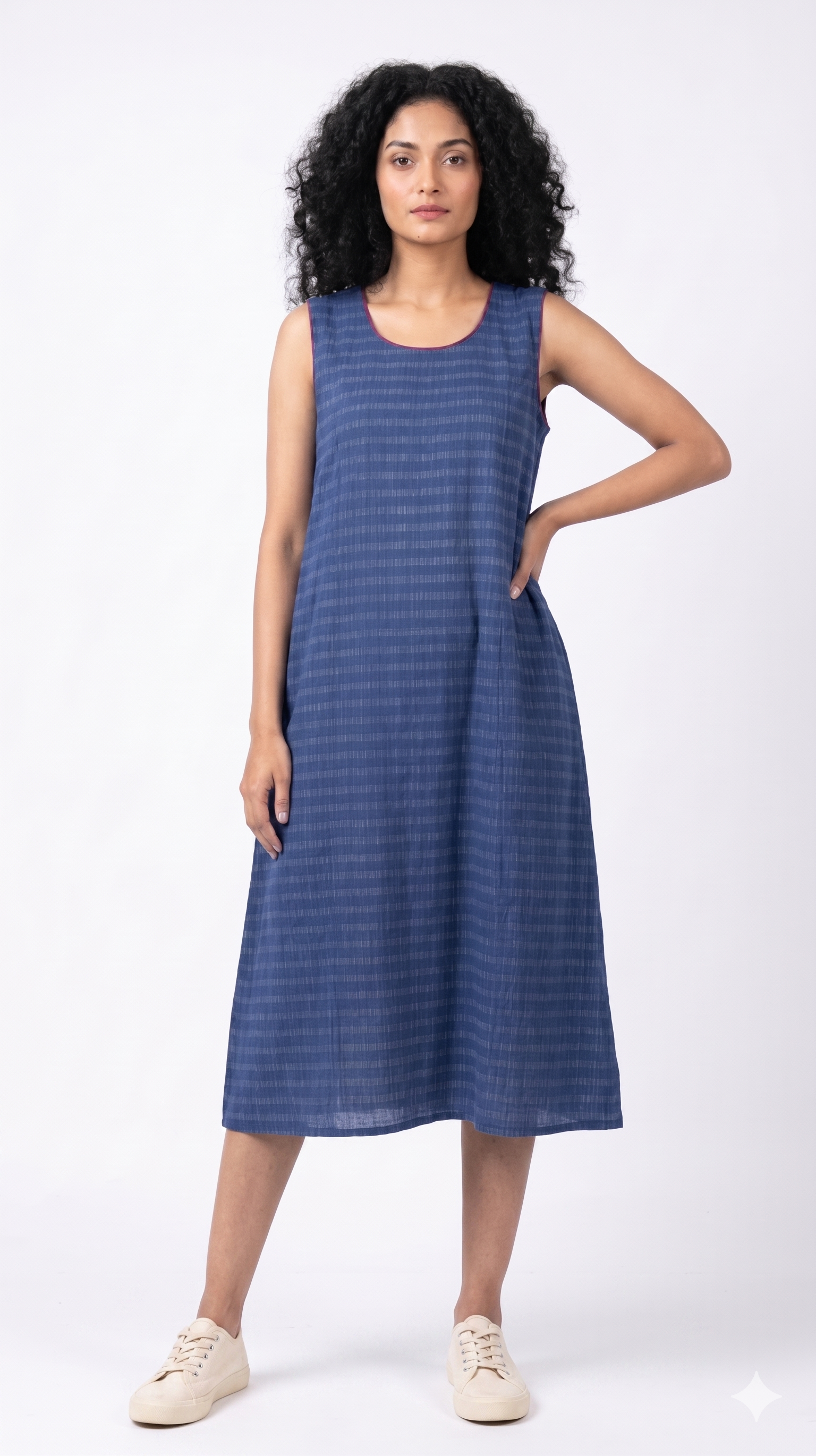 Handwoven Cotton Slip Dress Blue