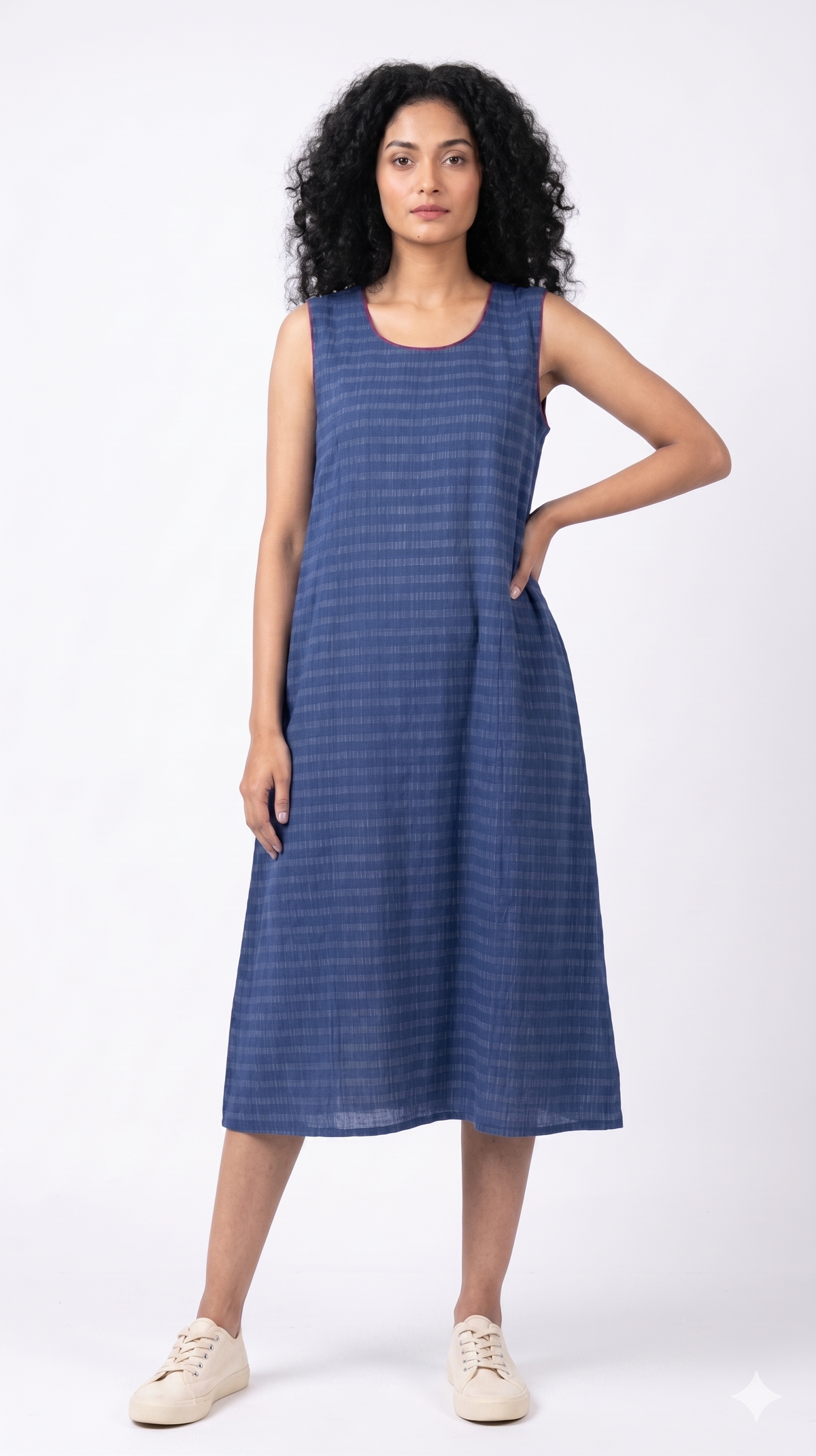 Handwoven Cotton Slip Dress Blue