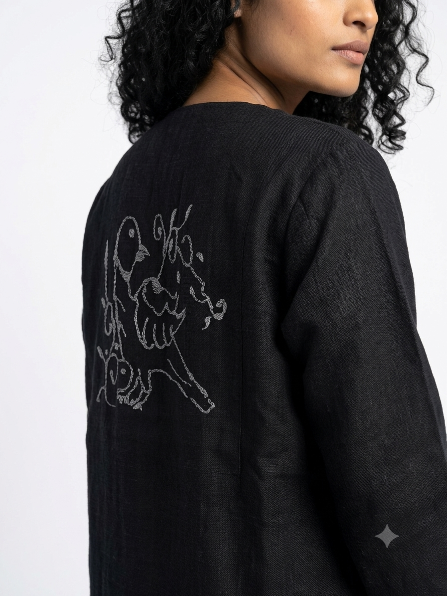 Handwoven ikat Silk Reversible Jacket Gold
