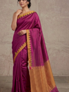 KUMBHA Handloom Tussar Silk Sari - Magenta Yellow