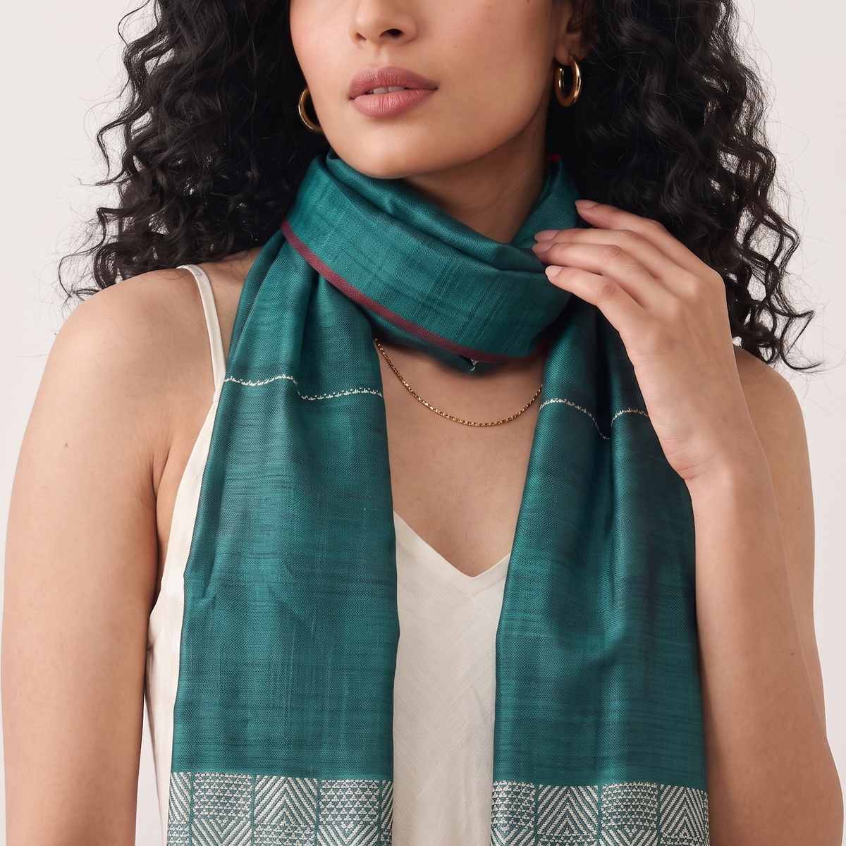 Tussar Silk Stole - Midnight Green
