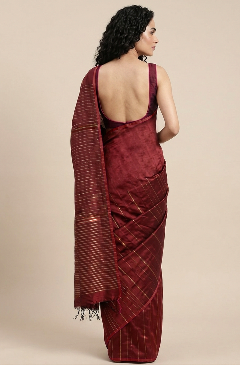 JHOOM Handwoven Tussar Silk Saree -Red