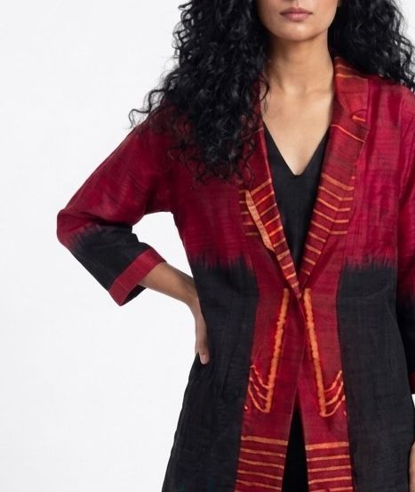 Handwoven ikat Silk Reversible Jacket Red