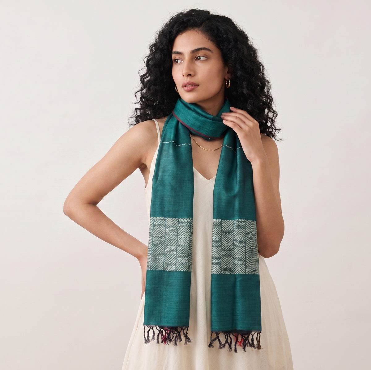 Tussar Silk Stole - Midnight Green