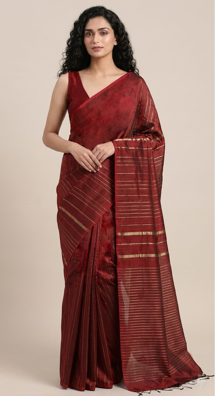 JHOOM Handwoven Tussar Silk Saree -Red