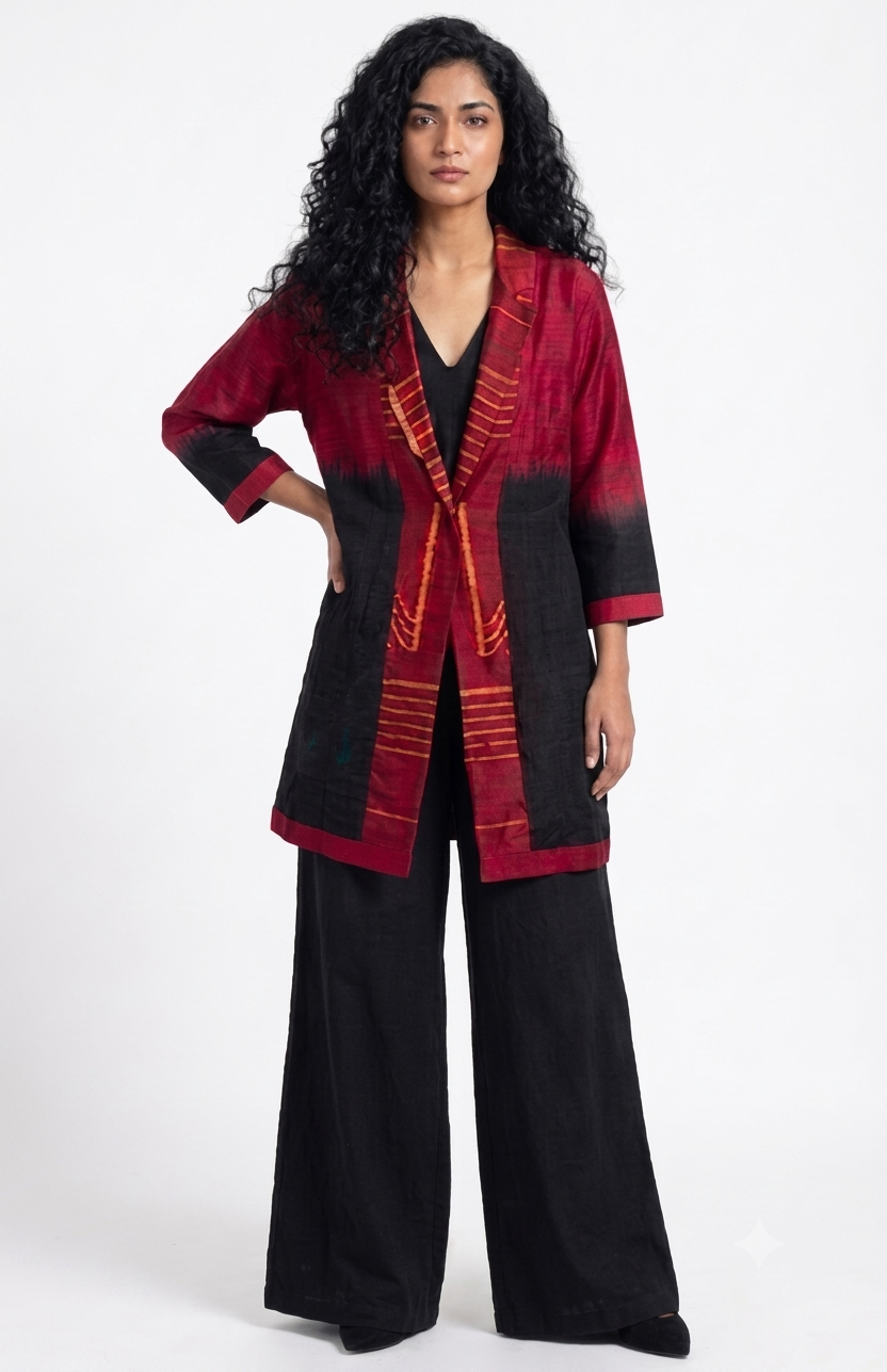 Handwoven ikat Silk Reversible Jacket Red