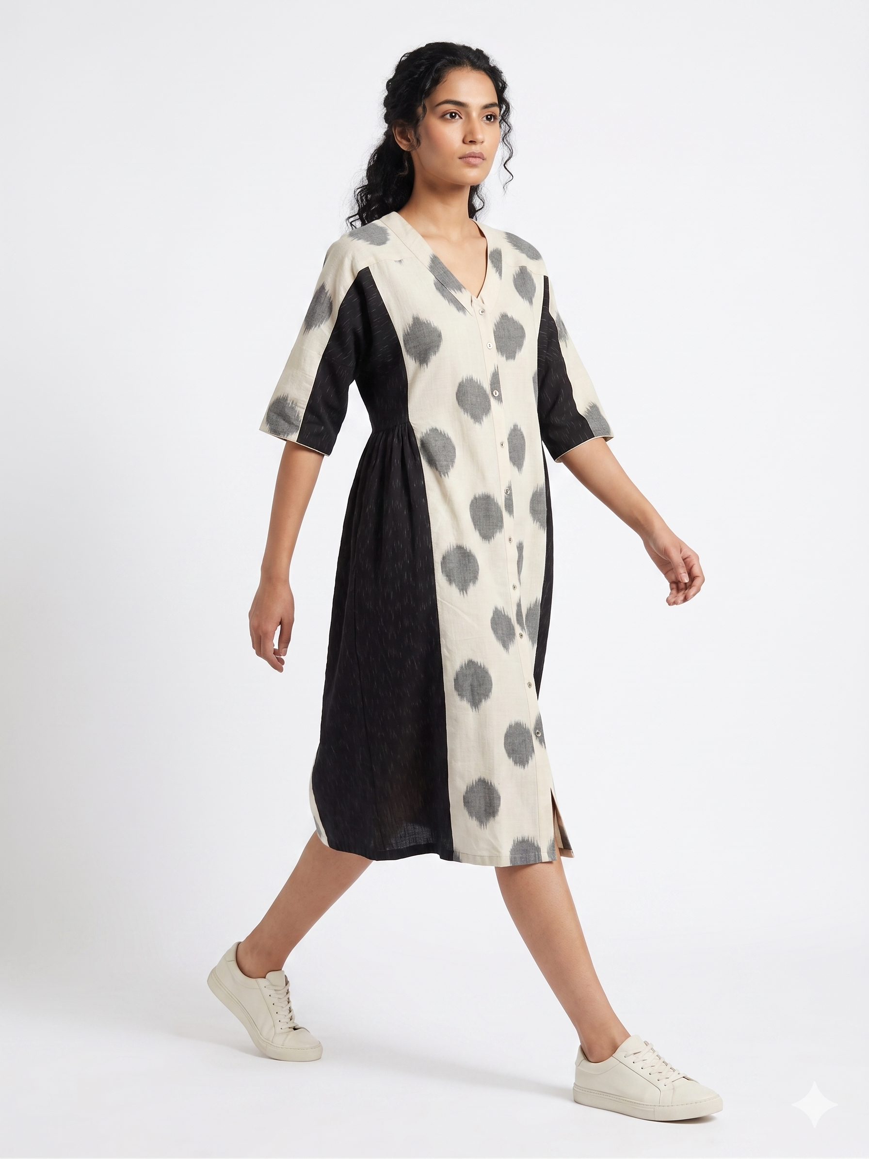 Handwoven Cotton Gathered Dress White