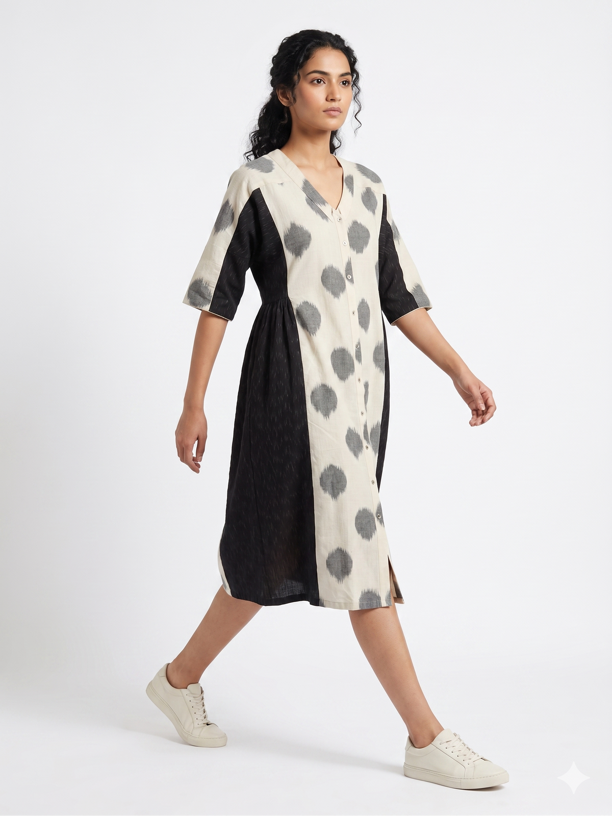 Handwoven Cotton Gathered Dress White