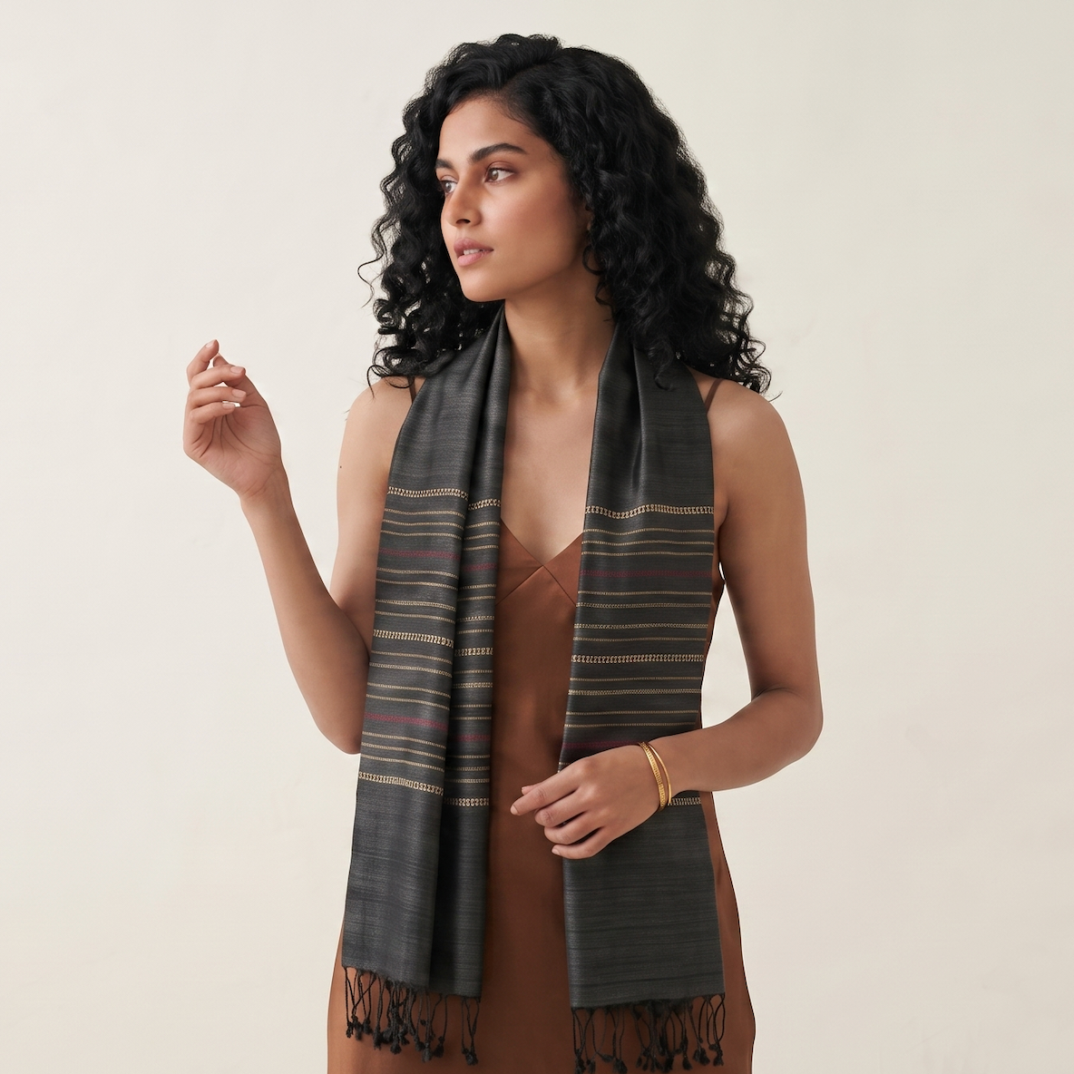 Tussar Silk Beej Stole - Black