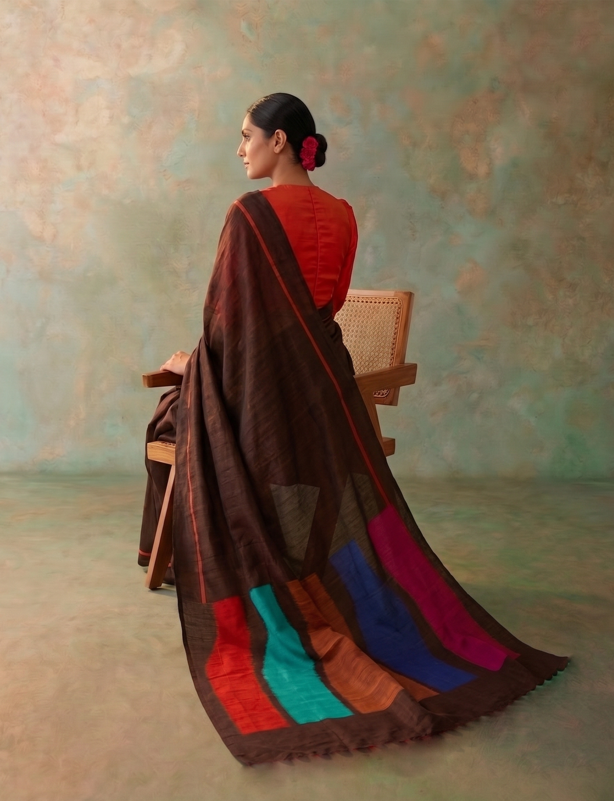 ROTHKO Ikat Handwoven Silk Saree - coffee
