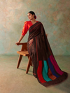 ROTHKO Ikat Handwoven Silk Saree - coffee