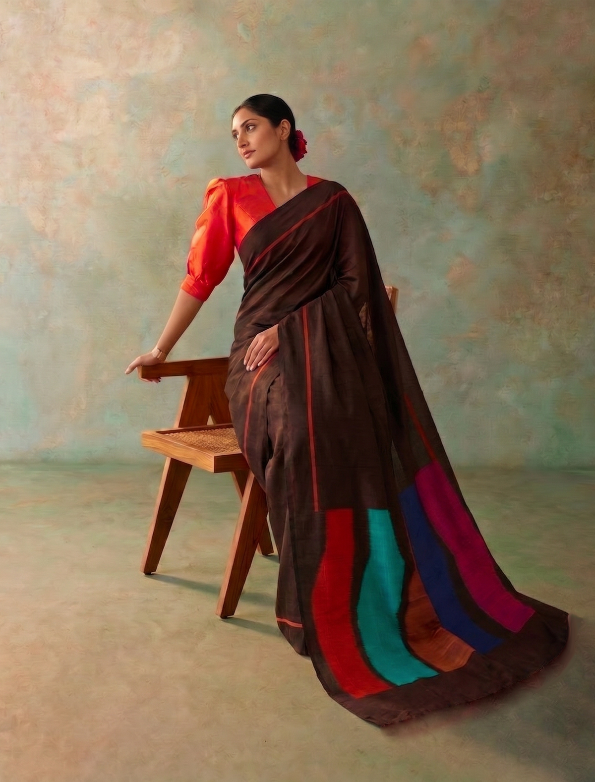 ROTHKO Ikat Handwoven Silk Saree - coffee