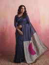 CHAAND Handwoven Ikat Silk Saree - Blue Grey
