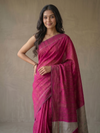 CHAAND Handwoven Ikat Silk Saree - Pink Grey