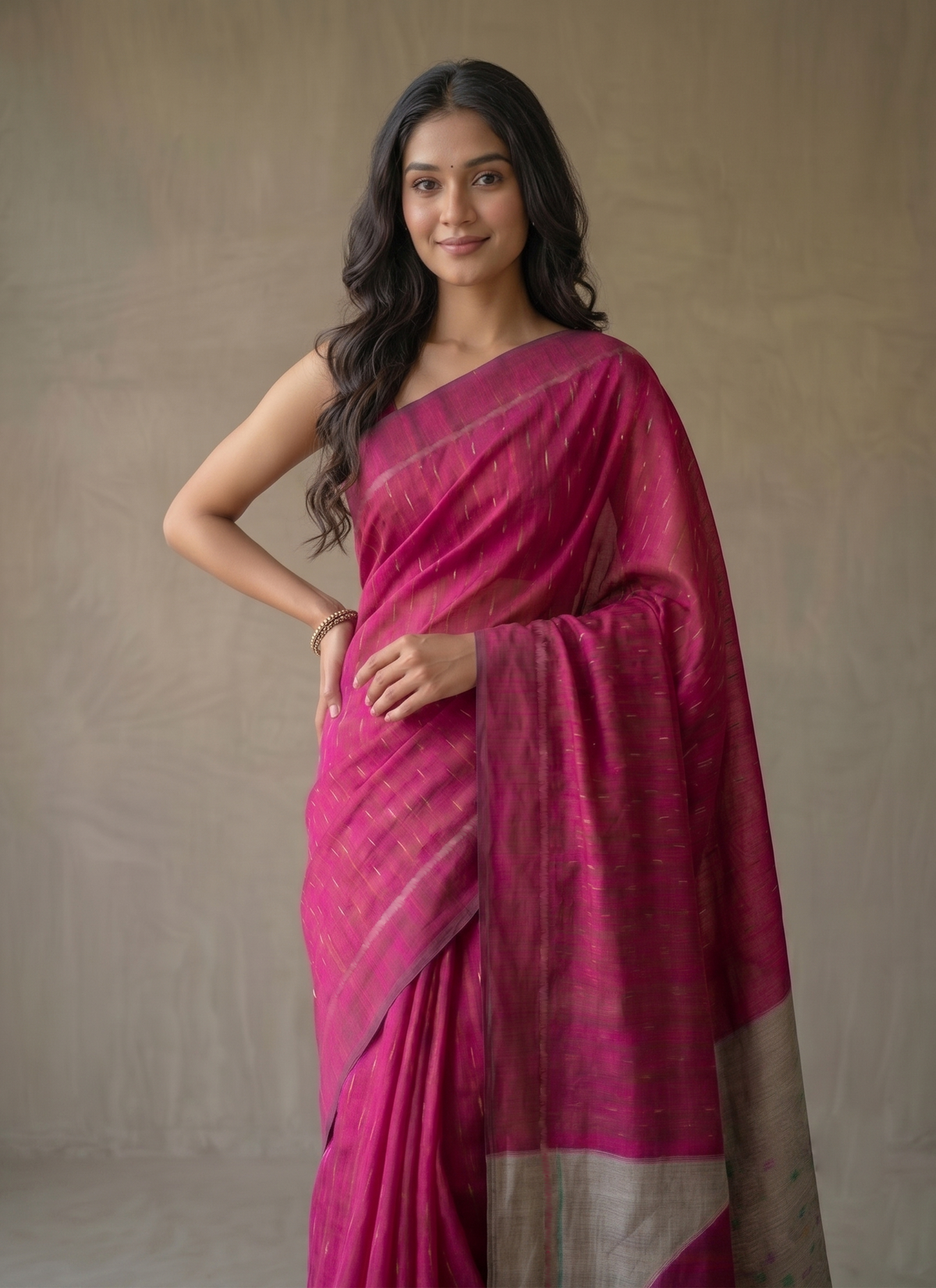 CHAAND Handwoven Ikat Silk Saree - Pink Grey