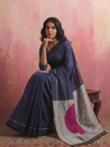 CHAAND Handwoven Ikat Silk Saree - Blue Grey
