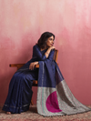 CHAAND Handwoven Ikat Silk Saree - Blue Grey