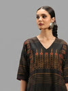 Handwoven Ikat Silk Anarkali Dress- Black