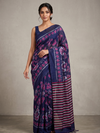 Lotus Handloom Cotton Ikat Saree - Indigo